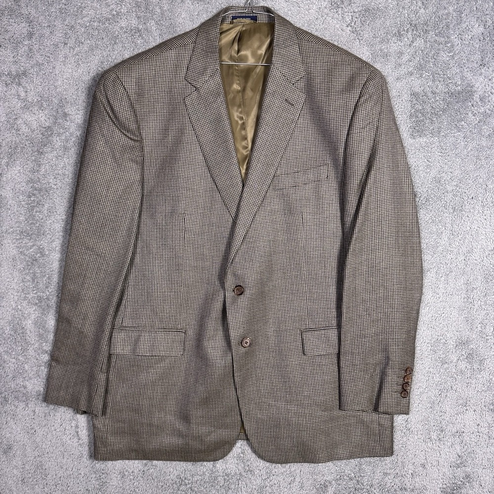 Ralph Lauren Blazer Men 48L Silk Wool Houndstooth Suit Jacket 2 Button Vintage